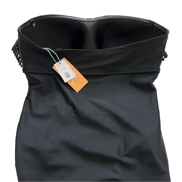 Kona Sol Swimsuit One Piece Black Crochet Flounce Strapless High Coverage Small - Picture 7 of 12